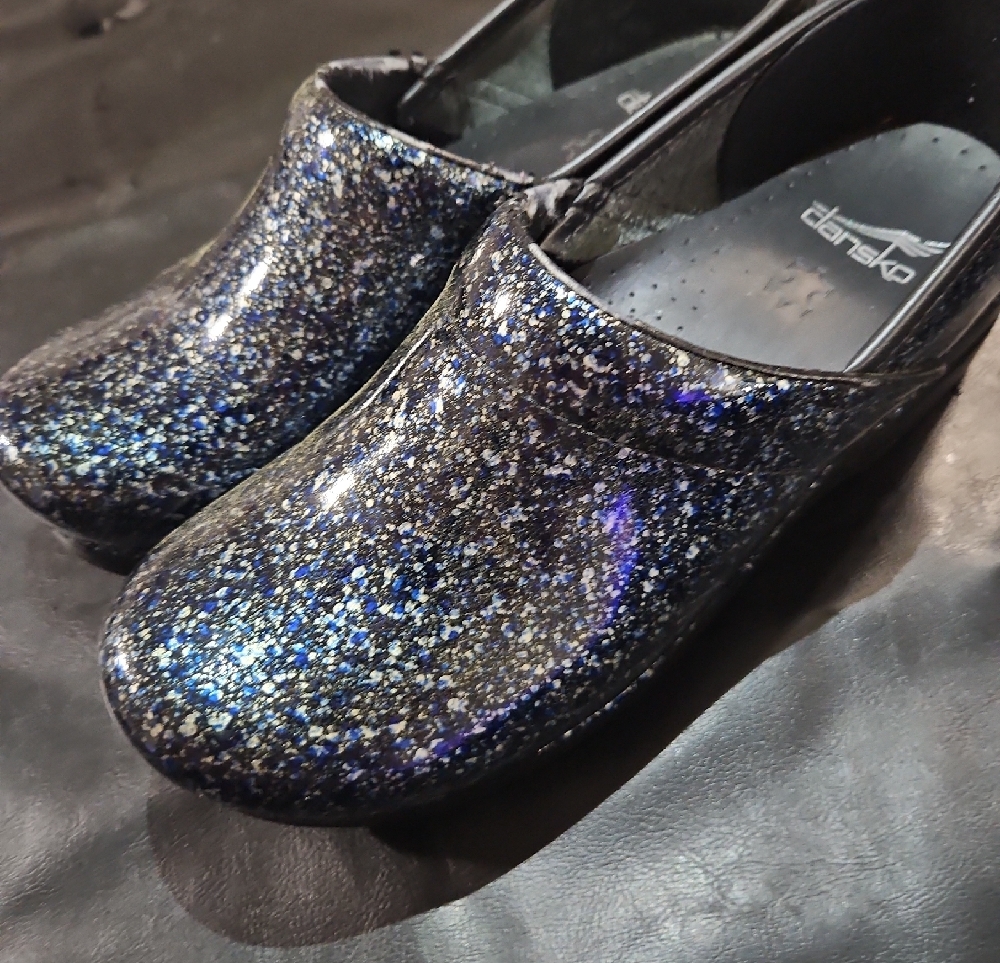 Dansko Glitter Speckle Clogs in Black and Blue - Picture 4 of 9